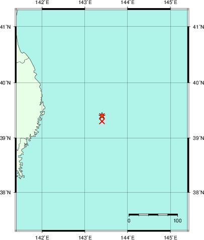 推定した震源の位置