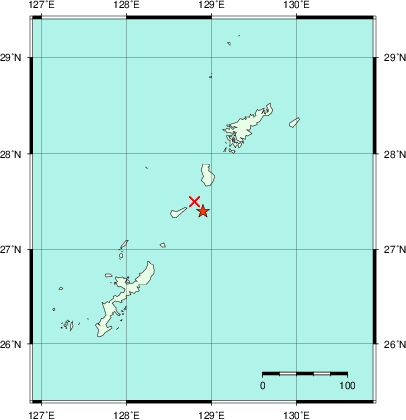 推定した震源の位置