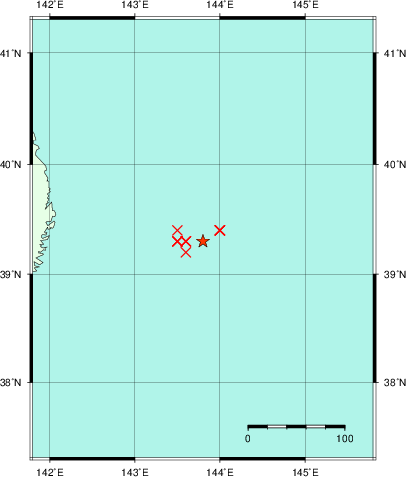 推定した震源の位置