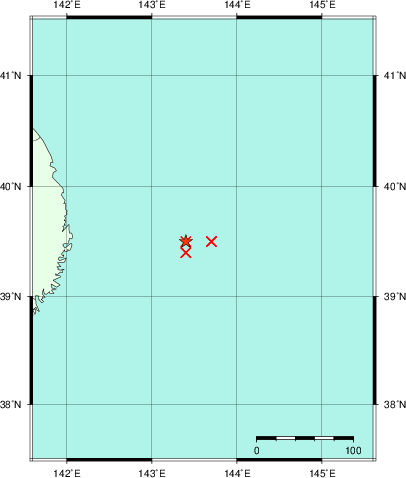 推定した震源の位置