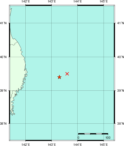 推定した震源の位置