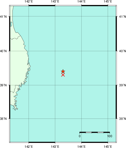 推定した震源の位置