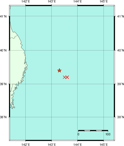 推定した震源の位置