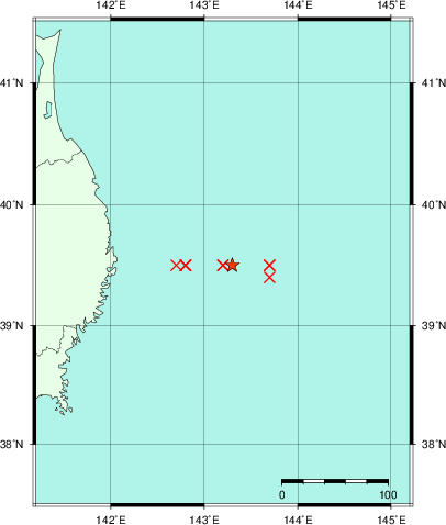 推定した震源の位置