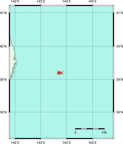 推定した震源の位置