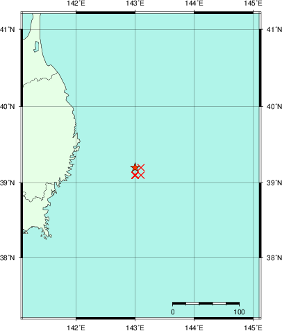 推定した震源の位置
