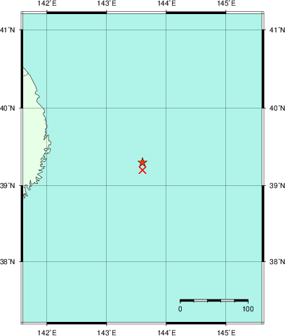 推定した震源の位置