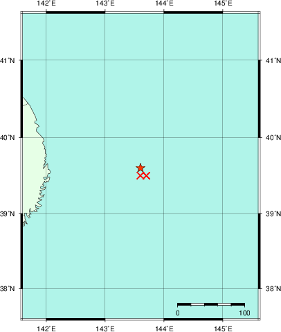 推定した震源の位置