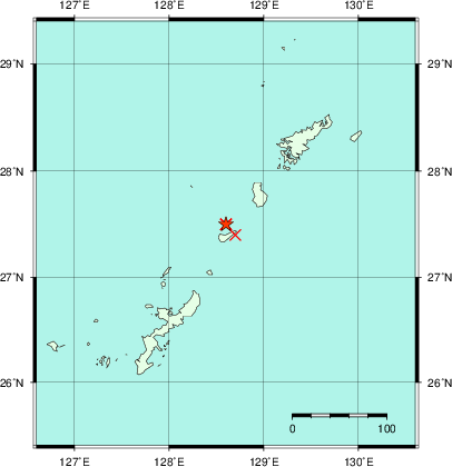 推定した震源の位置