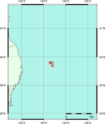 推定した震源の位置