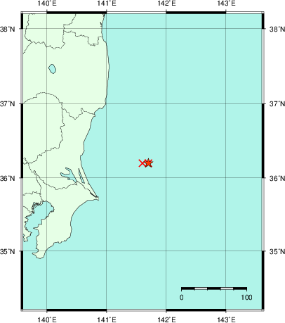 推定した震源の位置