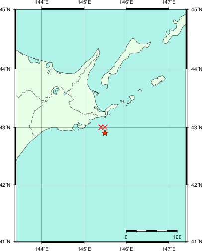 推定した震源の位置