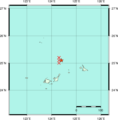 推定した震源の位置