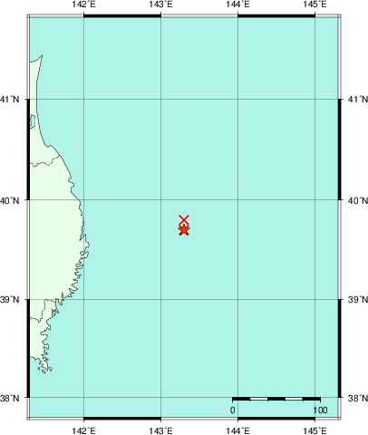 推定した震源の位置