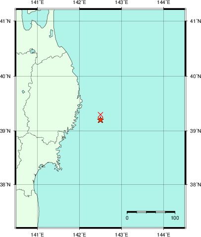 推定した震源の位置