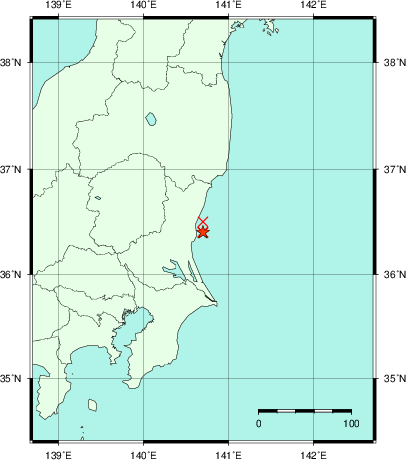 推定した震源の位置