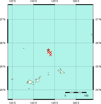 推定した震源の位置