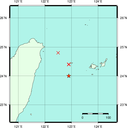 推定した震源の位置