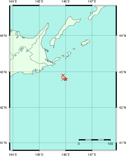 推定した震源の位置