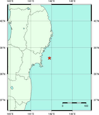 推定した震源の位置