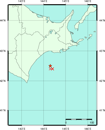 推定した震源の位置