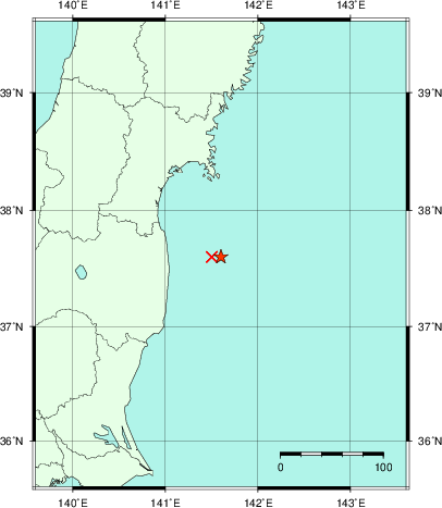 推定した震源の位置