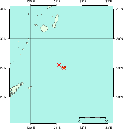 推定した震源の位置