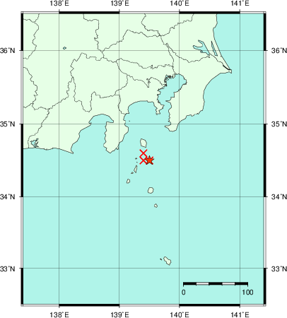 推定した震源の位置