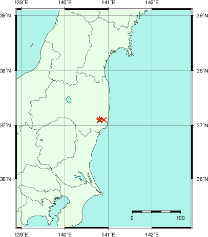 推定した震源の位置