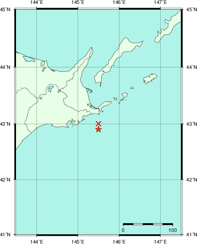 推定した震源の位置
