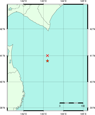 推定した震源の位置
