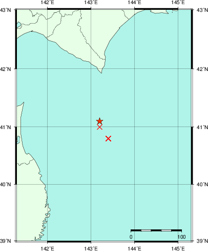 推定した震源の位置