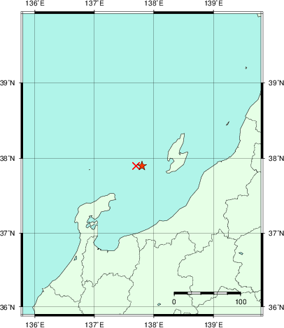 推定した震源の位置