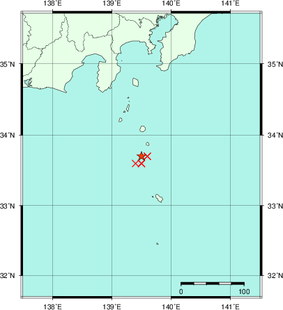推定した震源の位置