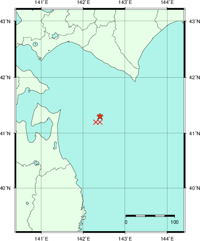 推定した震源の位置