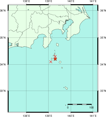 推定した震源の位置