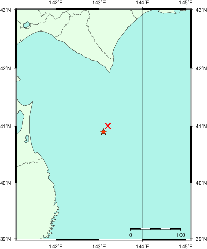 推定した震源の位置