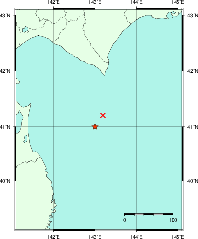 推定した震源の位置