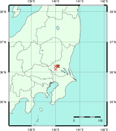 推定した震源の位置