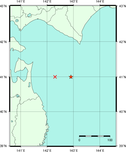 推定した震源の位置