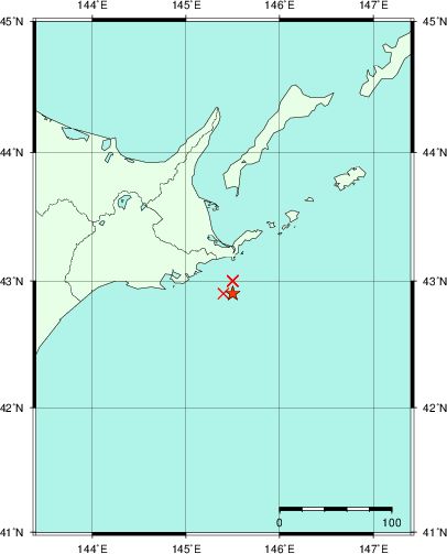 推定した震源の位置