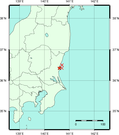 推定した震源の位置