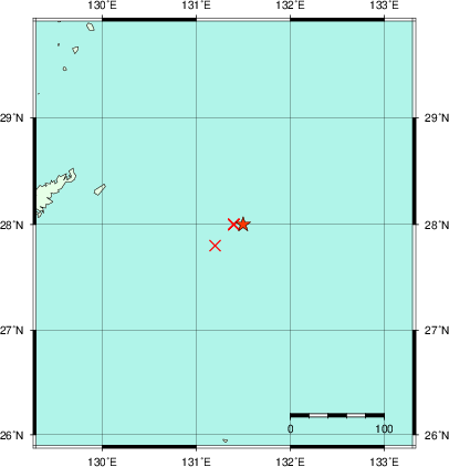 推定した震源の位置