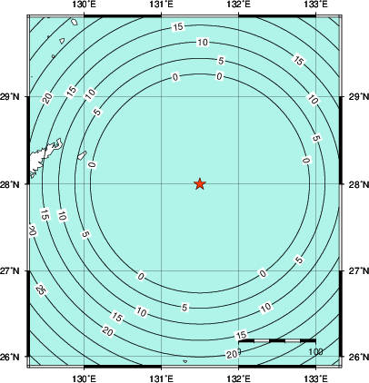 緊急地震速報第1報提供から主要動到達までの時間及び推計震度分布図
