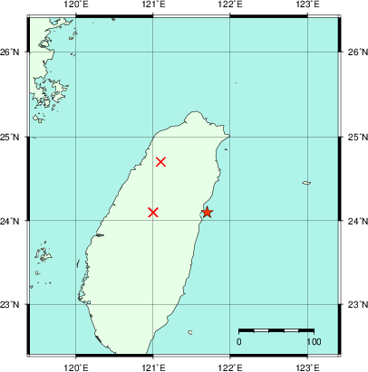 推定した震源の位置