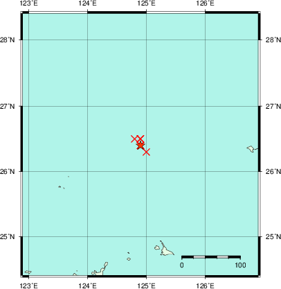 推定した震源の位置