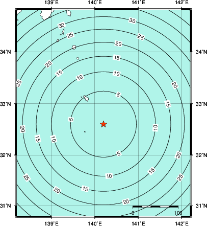 緊急地震速報第1報提供から主要動到達までの時間及び推計震度分布図