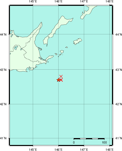 推定した震源の位置