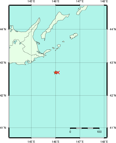 推定した震源の位置
