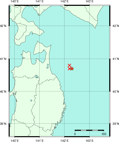推定した震源の位置